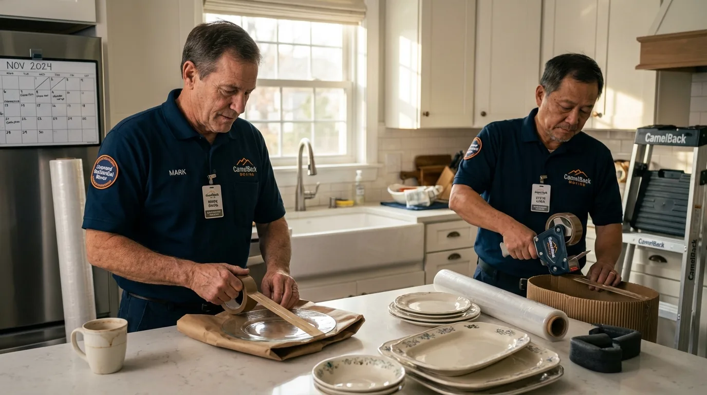 Professional crew packing kitchen dishware in Holland, MI